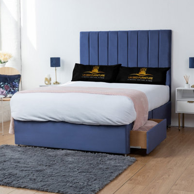 UKBEDFURNITURE Ashford Blue Plush Divan Bed With 2 Foot End Drawers & 26 Inch Headboard from B&Q
