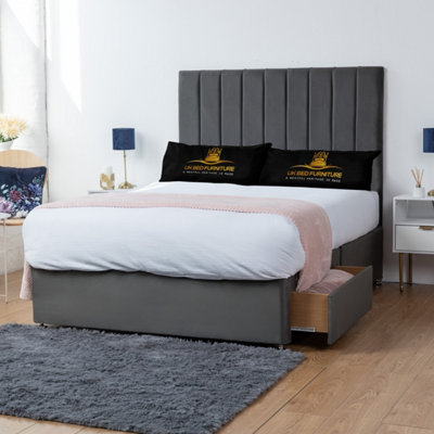 UKBEDFURNITURE Ashford Steel Plush Divan Bed 2 Foot End Drawers With 10 Inch Orthopaedic Mattress & 26 Inch Headboard from B&Q