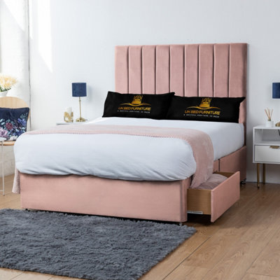 UKBEDFURNITURE Ashford Pink Plush Divan Bed 2 Foot End Drawers With 10 Inch Orthopaedic Mattress & 26 Inch Headboard from B&Q