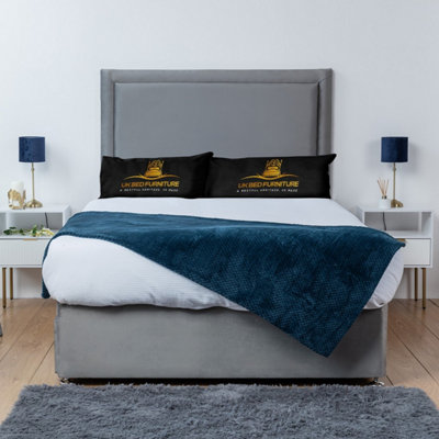 UKBEDFURNITURE Ascot Grey Plush  Divan Bed Base With 26 Inch HeadboardNo Storage from B&Q