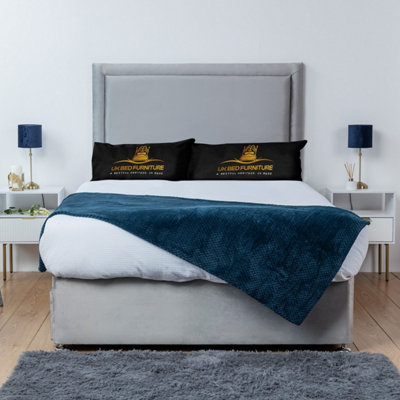 UKBEDFURNITURE Ascot Silver Plush  Divan Bed Base With 26 Inch HeadboardNo Storage from B&Q