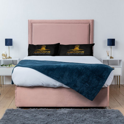 UKBEDFURNITURE Ascot Pink Plush  Divan Bed Base With 26 Inch HeadboardNo Storage from B&Q