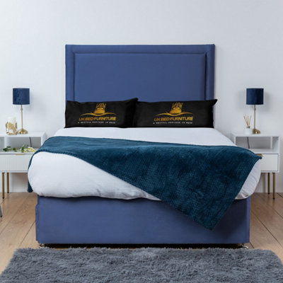 UKBEDFURNITURE Ascot Blue Plush  Divan Bed Base With 26 Inch HeadboardNo Storage from B&Q