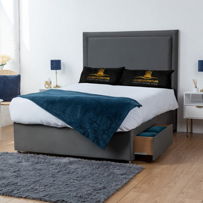UKBEDFURNITURE Ascot Steel Plush Divan Bed With 2 Foot End Drawers & 26 Inch Headboard from B&Q