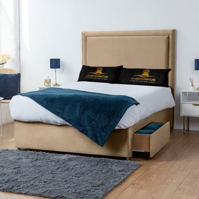 UKBEDFURNITURE Ascot Beige Plush Divan Bed With 2 Foot End Drawers & 26 Inch Headboard from B&Q