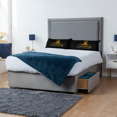 UKBEDFURNITURE Ascot Grey Plush Divan Bed 2 Foot End Drawers With 10 Inch Orthopaedic Mattress & 26 Inch Headboard from B&Q
