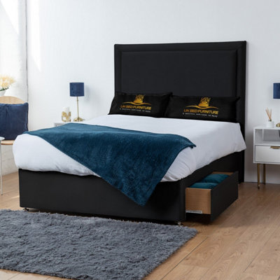 UKBEDFURNITURE Ascot Black Plush Divan Bed 2 Foot End Drawers With 10 Inch Orthopaedic Mattress & 26 Inch Headboard from B&Q