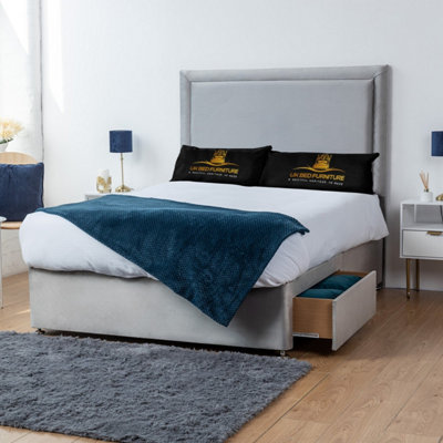 UKBEDFURNITURE Ascot Silver Plush Divan Bed 2 Foot End Drawers With 10 Inch Orthopaedic Mattress & 26 Inch Headboard from B&Q