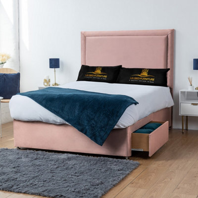 UKBEDFURNITURE Ascot Pink Plush Divan Bed 2 Foot End Drawers With 10 Inch Orthopaedic Mattress & 26 Inch Headboard from B&Q