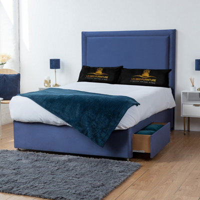 UKBEDFURNITURE Ascot Blue Plush Divan Bed 2 Foot End Drawers With 10 Inch Orthopaedic Mattress & 26 Inch Headboard from B&Q
