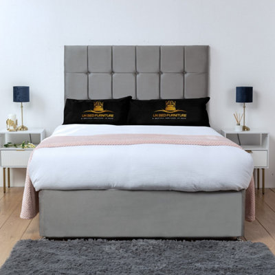 UKBEDFURNITURE Florence Grey Plush  Divan Bed Base With 26 Inch HeadboardNo Storage from B&Q