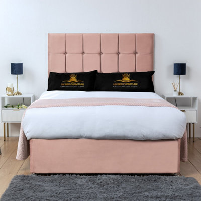 UKBEDFURNITURE Florence Pink Plush  Divan Bed Base With 26 Inch HeadboardNo Storage from B&Q