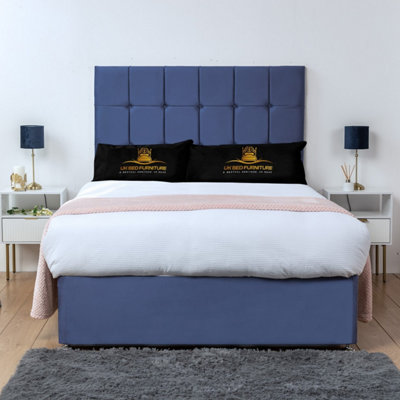 UKBEDFURNITURE Florence Blue Plush  Divan Bed Base With 26 Inch HeadboardNo Storage from B&Q