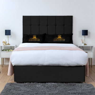 UKBEDFURNITURE Florence Black Plush  Divan Bed Base With 26 Inch Headboard & 10 Inch Orthopaedic MattressNo Storage from B&Q
