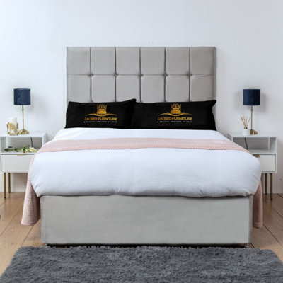 UKBEDFURNITURE Florence Silver Plush  Divan Bed Base With 26 Inch Headboard & 10 Inch Orthopaedic MattressNo Storage from B&Q