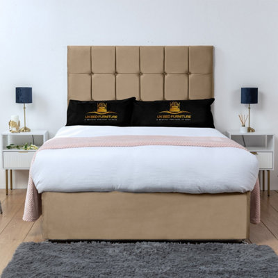 UKBEDFURNITURE Florence Beige Plush  Divan Bed Base With 26 Inch Headboard & 10 Inch Orthopaedic MattressNo Storage from B&Q