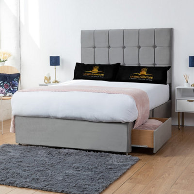 UKBEDFURNITURE Florence Grey Plush Divan Bed With 2 Foot End Drawers & 26 Inch Headboard from B&Q