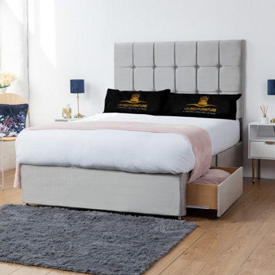 UKBEDFURNITURE Florence Silver Plush Divan Bed With 2 Foot End Drawers & 26 Inch Headboard from B&Q