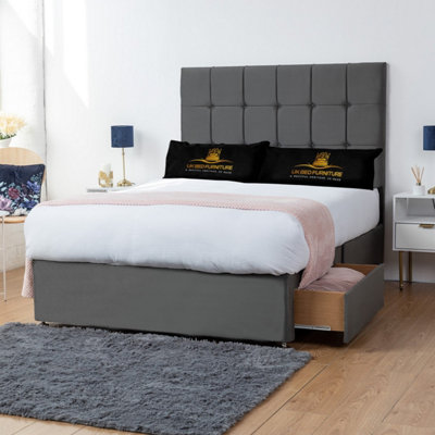 UKBEDFURNITURE Florence Steel Plush Divan Bed With 2 Foot End Drawers & 26 Inch Headboard from B&Q
