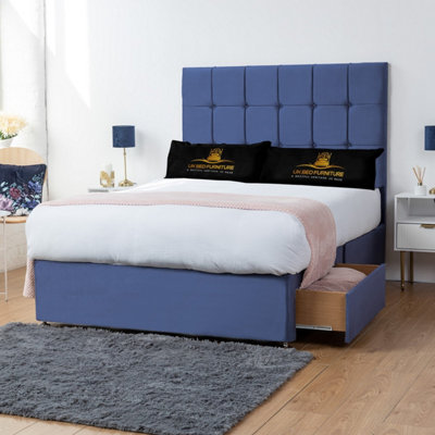UKBEDFURNITURE Florence Blue Plush Divan Bed With 2 Foot End Drawers & 26 Inch Headboard from B&Q