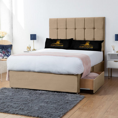 UKBEDFURNITURE Florence Beige Plush Divan Bed With 2 Foot End Drawers & 26 Inch Headboard from B&Q