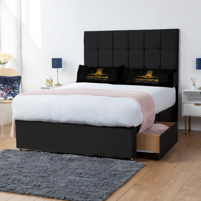 UKBEDFURNITURE Florence Black Plush Divan Bed 2 Foot End Drawers With 10 Inch Orthopaedic Mattress & 26 Inch Headboard from B&Q