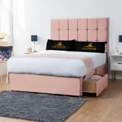UKBEDFURNITURE Florence Pink Plush Divan Bed 2 Foot End Drawers With 10 Inch Orthopaedic Mattress & 26 Inch Headboard from B&Q