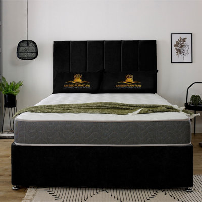 UKBEDFURNITURE Savannah Black Plush  Divan Bed Base With 26 Inch HeadboardNo Storage from B&Q