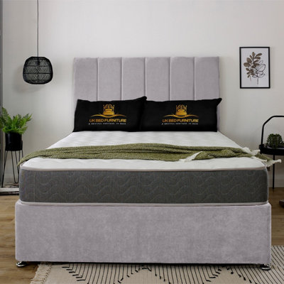 UKBEDFURNITURE Savannah Silver Plush  Divan Bed Base With 26 Inch HeadboardNo Storage from B&Q