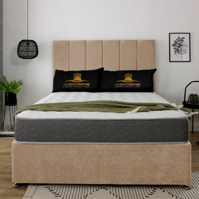 UKBEDFURNITURE Savannah Beige Plush  Divan Bed Base With 26 Inch HeadboardNo Storage from B&Q