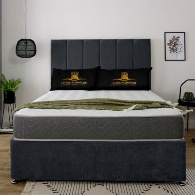 UKBEDFURNITURE Savannah Steel Plush  Divan Bed Base With 26 Inch Headboard & 10 Inch Orthopaedic MattressNo Storage from B&Q