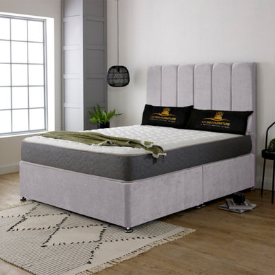 UKBEDFURNITURE Savannah Silver Plush Divan Bed With 2 Foot End Drawers & 26 Inch Headboard from B&Q