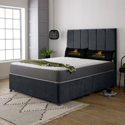 UKBEDFURNITURE Savannah Steel Plush Divan Bed With 2 Foot End Drawers & 26 Inch Headboard from B&Q
