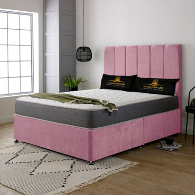 UKBEDFURNITURE Savannah Pink Plush Divan Bed With 2 Foot End Drawers & 26 Inch Headboard from B&Q
