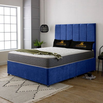 UKBEDFURNITURE Savannah Blue Plush Divan Bed With 2 Foot End Drawers & 26 Inch Headboard from B&Q
