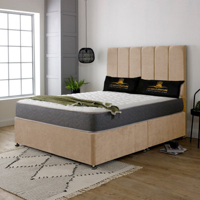 UKBEDFURNITURE Savannah Beige Plush Divan Bed With 2 Foot End Drawers & 26 Inch Headboard from B&Q