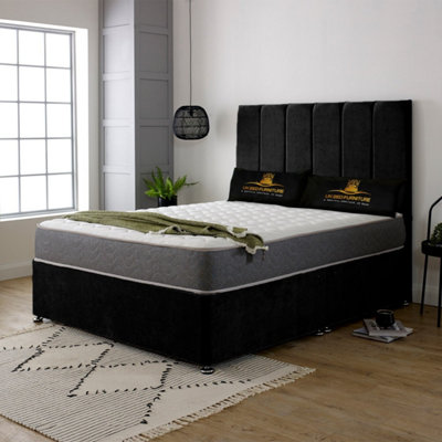 UKBEDFURNITURE Savannah Black Plush Divan Bed 2 Foot End Drawers With 10 Inch Orthopaedic Mattress & 26 Inch Headboard from B&Q