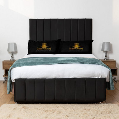UKBEDFURNITURE Falcon Black Plush  Divan Bed Base With 26 Inch HeadboardNo Storage from B&Q
