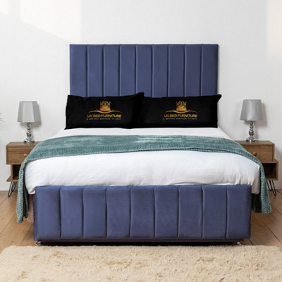 UKBEDFURNITURE Falcon Blue Plush  Divan Bed Base With 26 Inch HeadboardNo Storage from B&Q