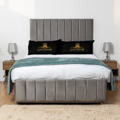 UKBEDFURNITURE Falcon Grey Plush  Divan Bed Base With 26 Inch Headboard & 10 Inch Orthopaedic MattressNo Storage from B&Q