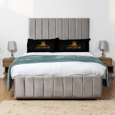 UKBEDFURNITURE Falcon Silver Plush  Divan Bed Base With 26 Inch Headboard & 10 Inch Orthopaedic MattressNo Storage from B&Q