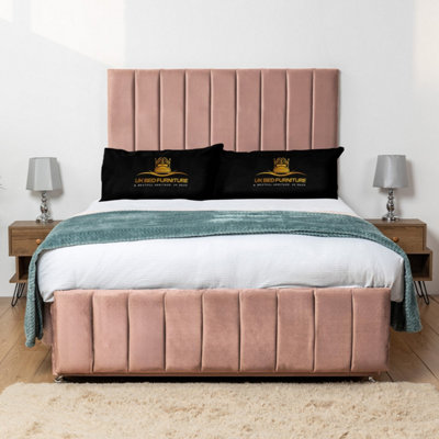 UKBEDFURNITURE Falcon Pink Plush  Divan Bed Base With 26 Inch Headboard & 10 Inch Orthopaedic MattressNo Storage from B&Q