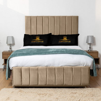UKBEDFURNITURE Falcon Beige Plush  Divan Bed Base With 26 Inch Headboard & 10 Inch Orthopaedic MattressNo Storage from B&Q