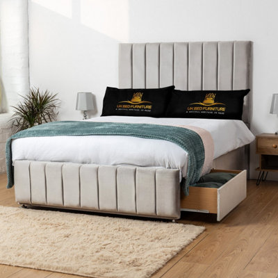 UKBEDFURNITURE Falcon Silver Plush Divan Bed With 2 Foot End Drawers & 26 Inch Headboard from B&Q