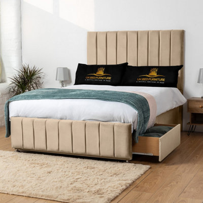 UKBEDFURNITURE Falcon Beige Plush Divan Bed With 2 Foot End Drawers & 26 Inch Headboard from B&Q