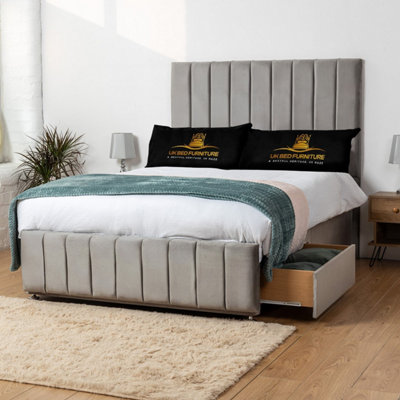 UKBEDFURNITURE Falcon Grey Plush Divan Bed 2 Foot End Drawers With 10 Inch Orthopaedic Mattress & 26 Inch Headboard from B&Q