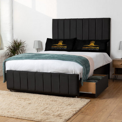 UKBEDFURNITURE Falcon Black Plush Divan Bed 2 Foot End Drawers With 10 Inch Orthopaedic Mattress & 26 Inch Headboard from B&Q
