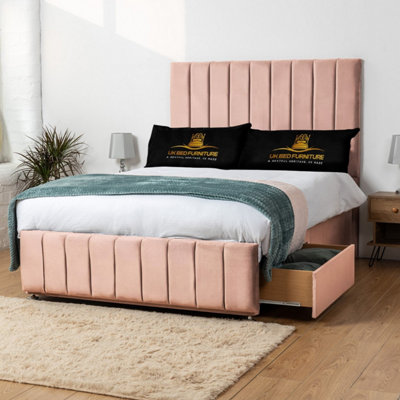UKBEDFURNITURE Falcon Pink Plush Divan Bed 2 Foot End Drawers With 10 Inch Orthopaedic Mattress & 26 Inch Headboard from B&Q