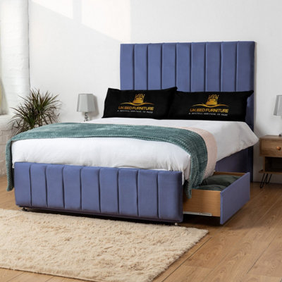 UKBEDFURNITURE Falcon Blue Plush Divan Bed 2 Foot End Drawers With 10 Inch Orthopaedic Mattress & 26 Inch Headboard from B&Q