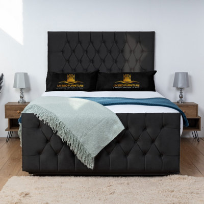 UKBEDFURNITURE Jublie Black Plush  Divan Bed Base With 26 Inch HeadboardNo Storage from B&Q